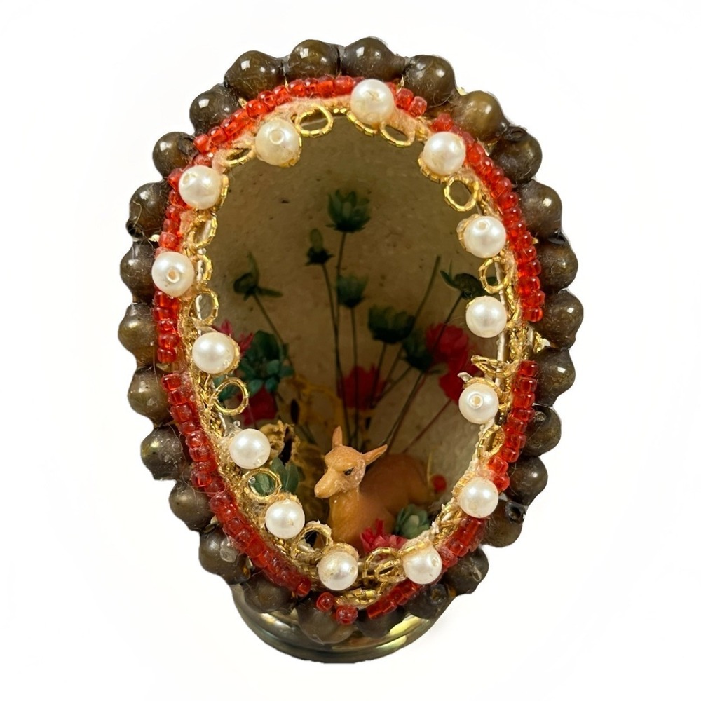Vintage‎ Christmas Egg Diorama Ornament Deer Forrest Bambi Kitsch Embellish